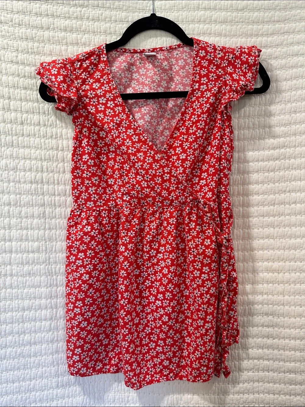 Old Navy Red Floral Wrap-Style Blouse